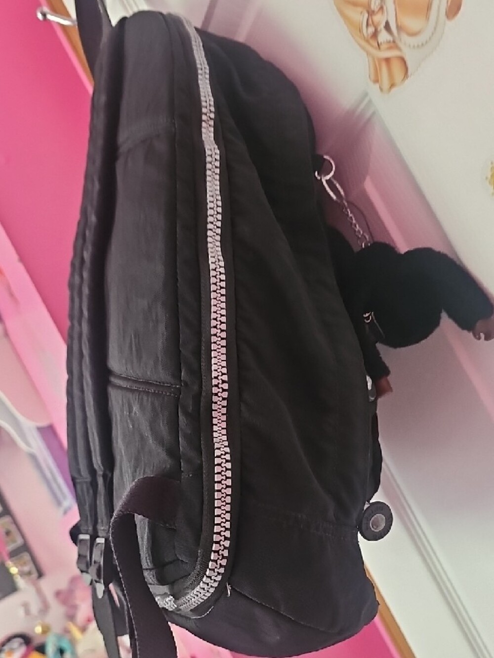 Kipling Black Nylon Expandable Backpack with Round Logo Patch - Picture 10 of 14